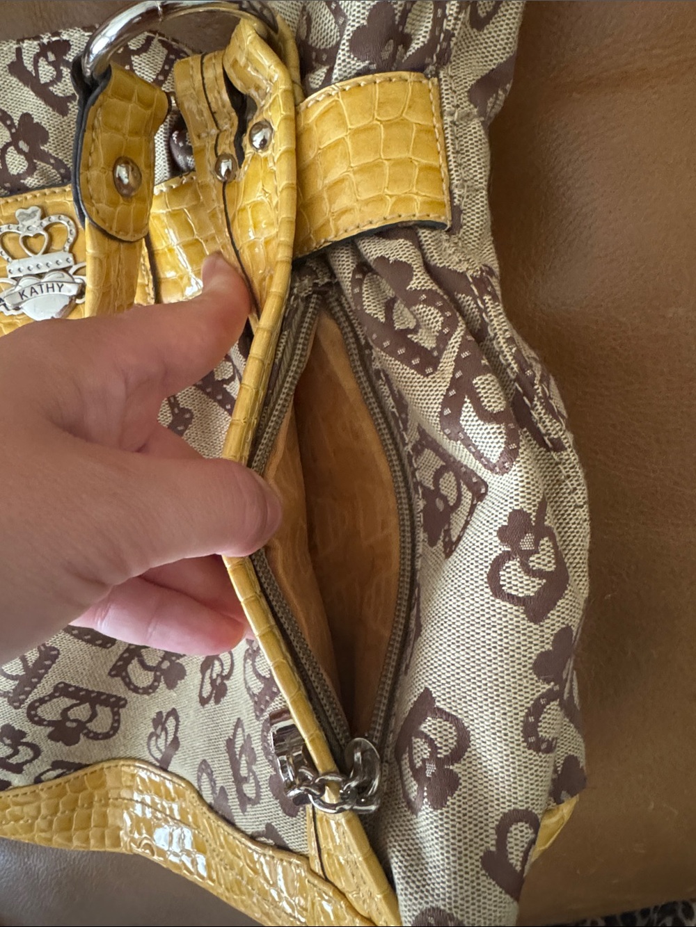 Yellow and Brown kathy Van Zeeland Tote Bag y2k like new vintage - Picture 13 of 13